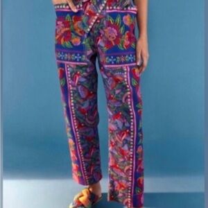 Farm Rio Macaw Bird Floral Tie Waist Bag Pants Multicolor Women's XL Pockets